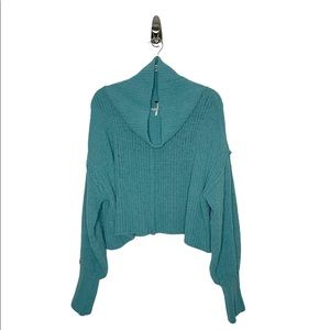 Free People | Be Yours Funnel Neck Balloon Sleeve Sweater Emerald Aura Small